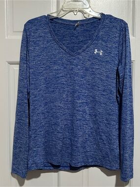 Under Armour Blue Heathered V-Neck Long Sleeve Top